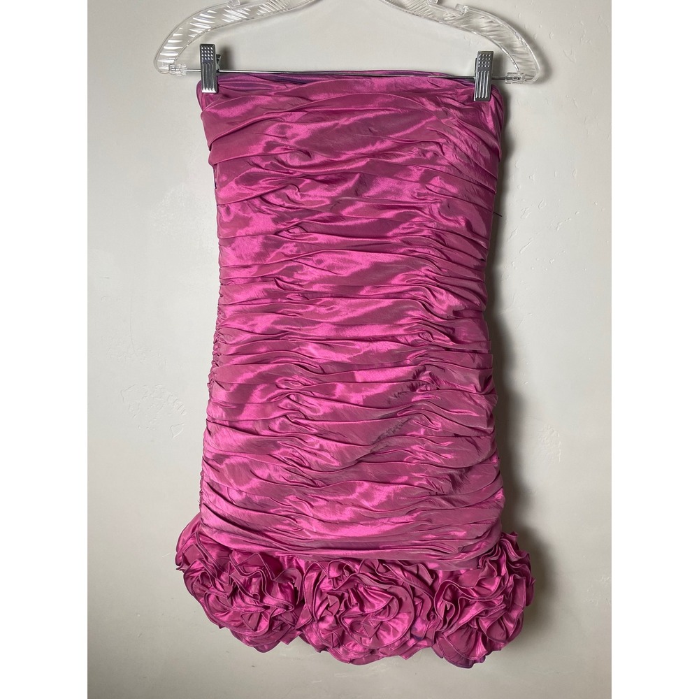 May Queen Couture Fuchsia Pink Rosette  Mini Dress Formal Prom Party 12 NWT